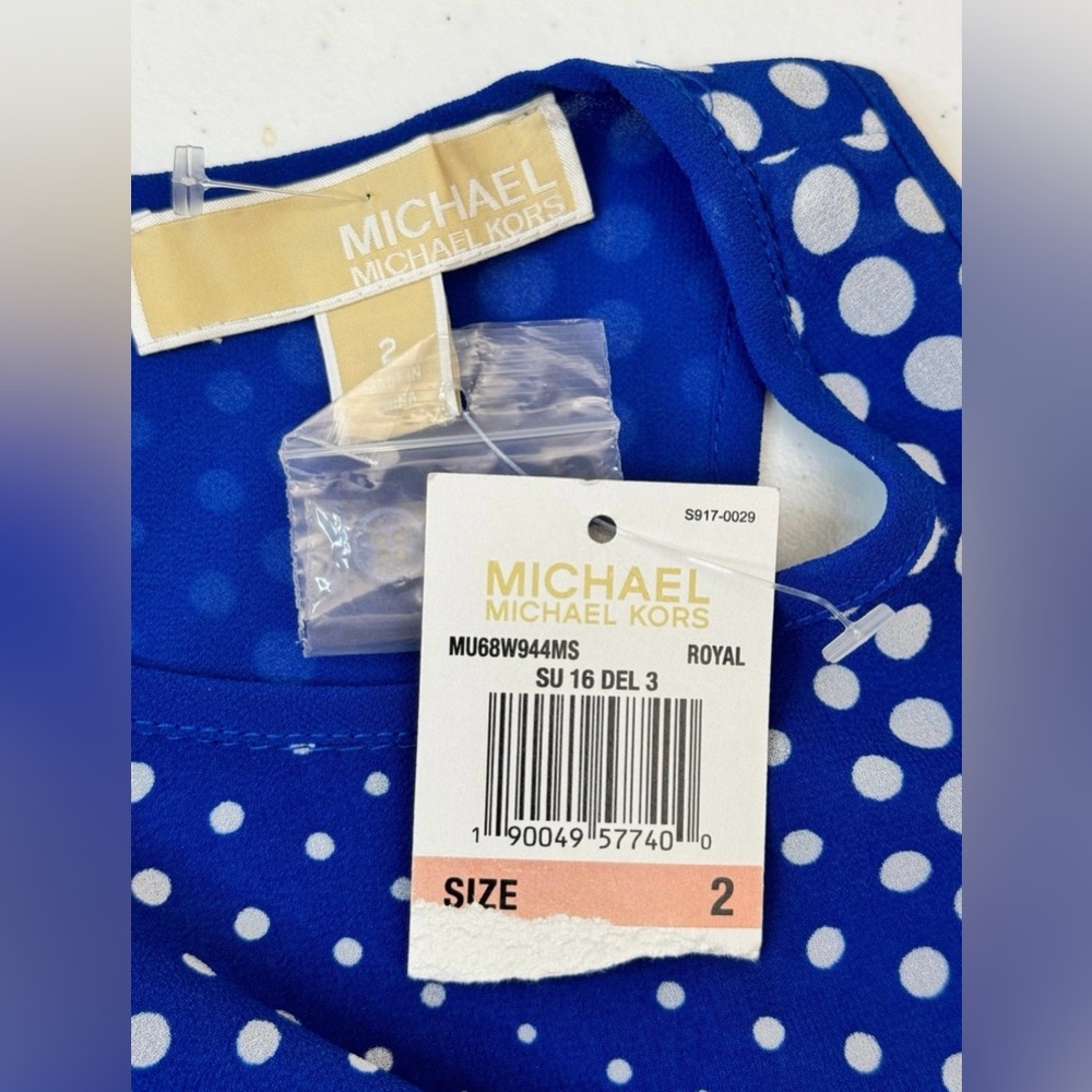 Michael Kors  Women’s Dress Blue & White Polka Dots Sleeveless NWT Sz 2 # 001
